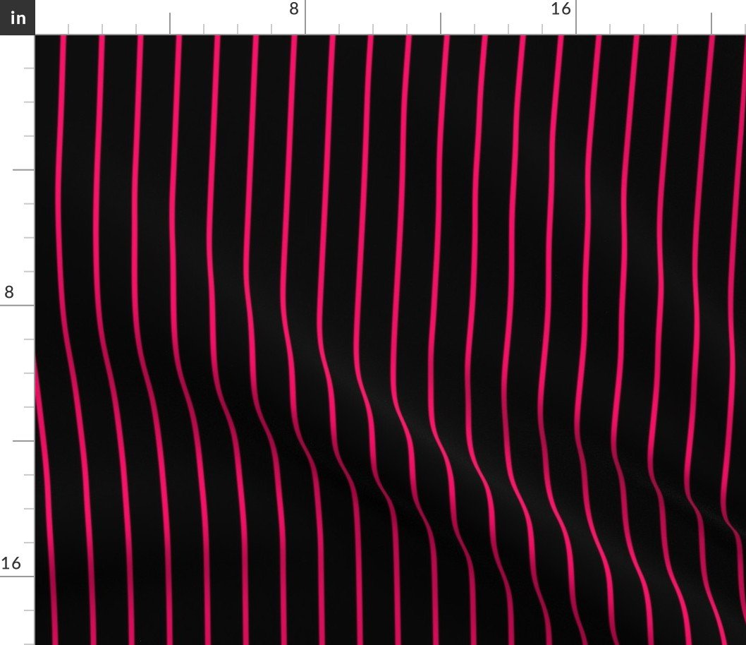 Classic wider 1 Inch Bright Hot Pink Pinstripe on a Black Background Fabric Classic wider 1 Inch Bright Hot Pink Pinstripe on a Black Background Fabric