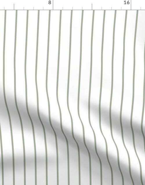 Classic wider 1 Inch Desert Sage Grey Green Pinstripe on a White Background Fabric