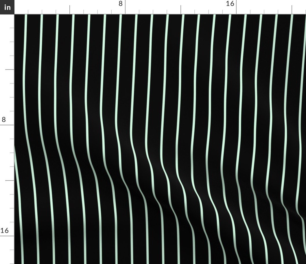 Classic wider 1 Inch Summer Mint Green Pinstripe on a Black Background Fabric
