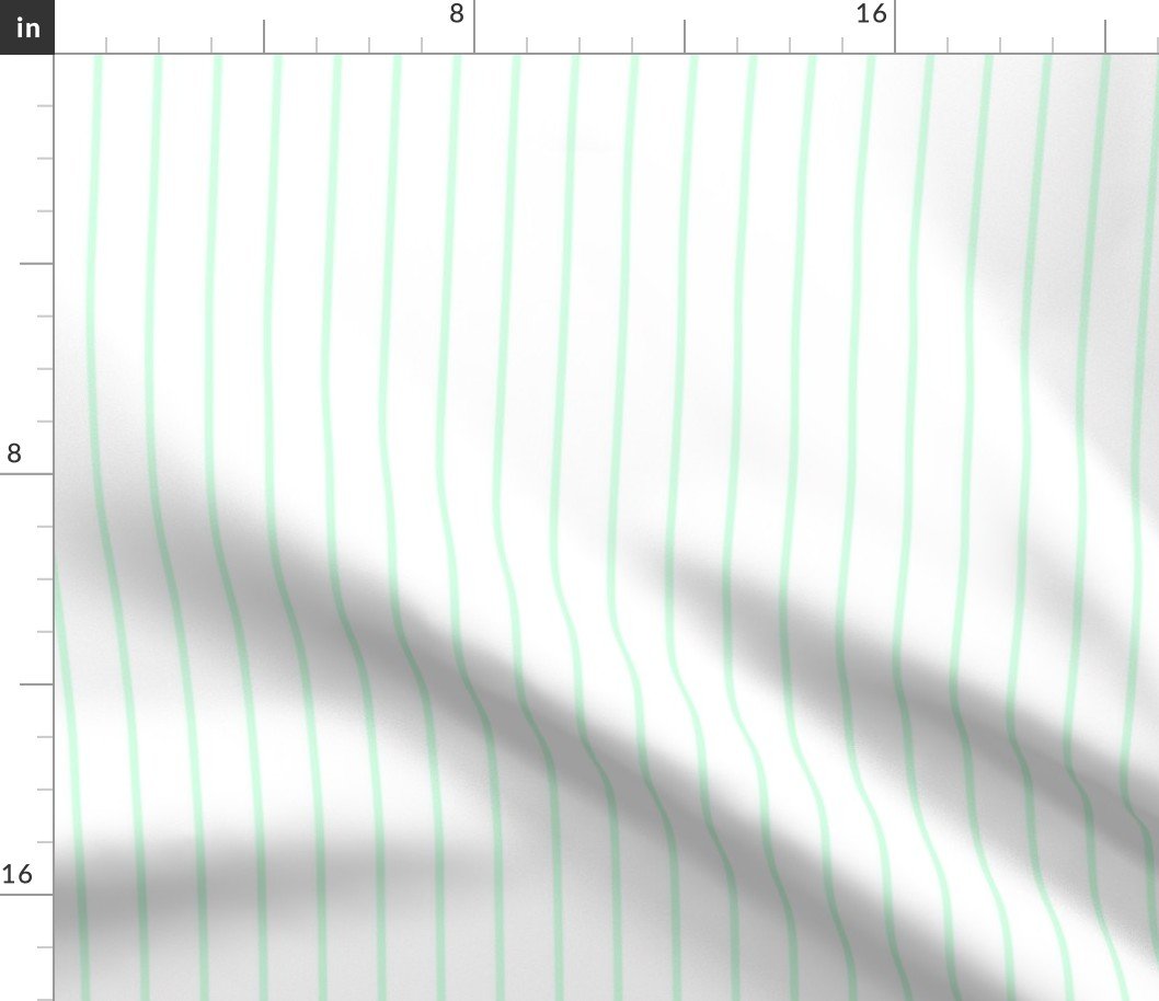 Classic wider 1 Inch Summer Mint Green Pinstripe on a White Background Fabric