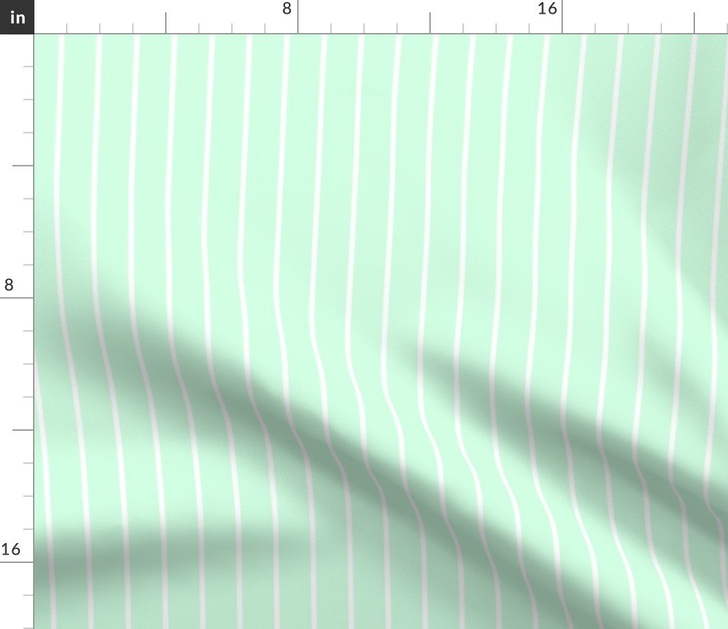 Classic wider 1 Inch White Pinstripe on a Summer Mint Green Background Fabric