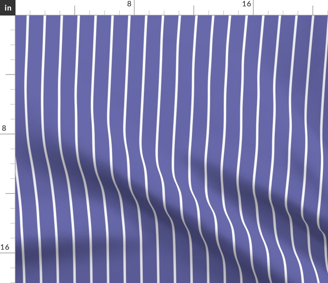 Classic wider 1 Inch White Pinstripe on a Very Periwinkle Purple Blue Background Fabric