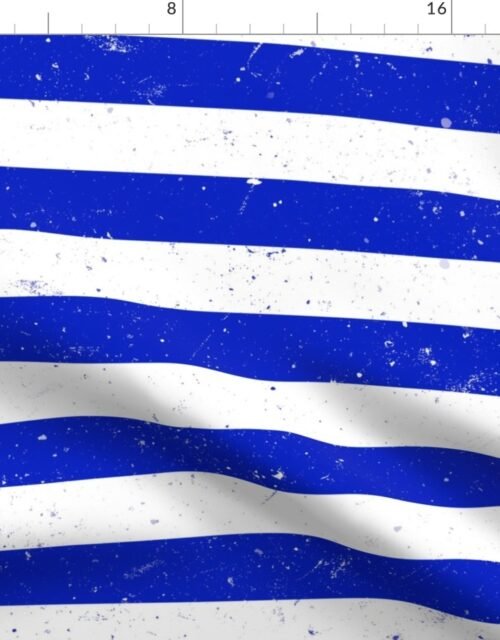 Cobalt Blue and White Splattered Paint Horizontal Cabana Tent Stripe Fabric