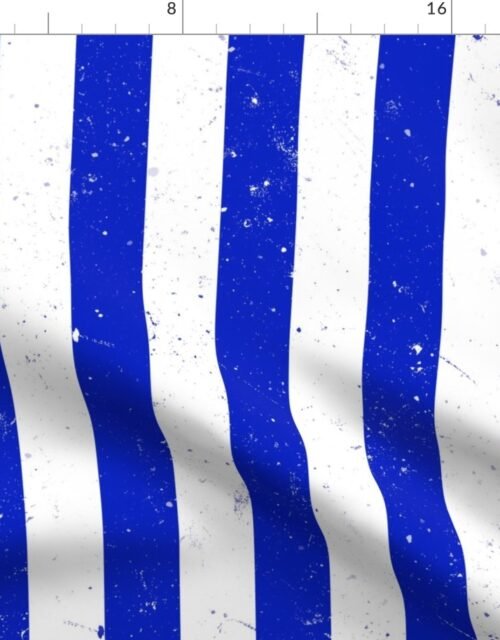Cobalt Blue and White Splattered Paint Vertical Cabana Tent Stripe Fabric