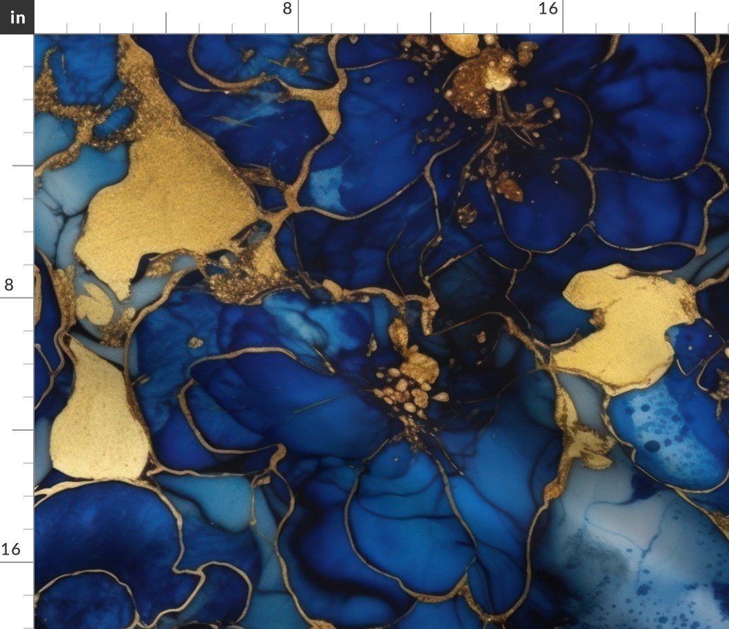 Cobalt Blue and Gold Alcohol Ink 4 Fabric Cobalt Blue and Gold Alcohol Ink 4 Fabric