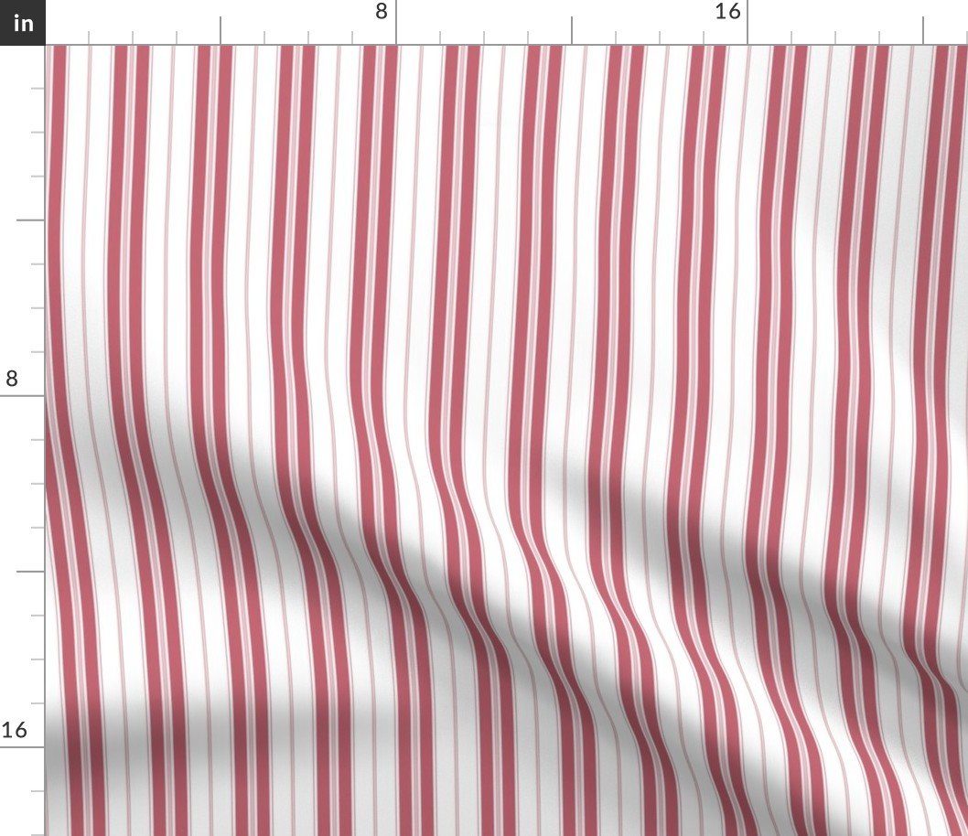 Color of the Year Viva Magenta with White Vertical Mattress Ticking Stripes Fabric Color of the Year Viva Magenta with White Vertical Mattress Ticking Stripes Fabric