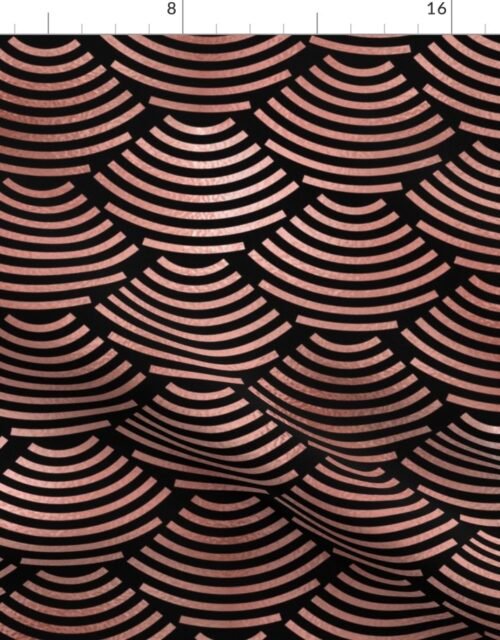 Copper Rose Gold  and Black Art Deco Ellipses Fabric