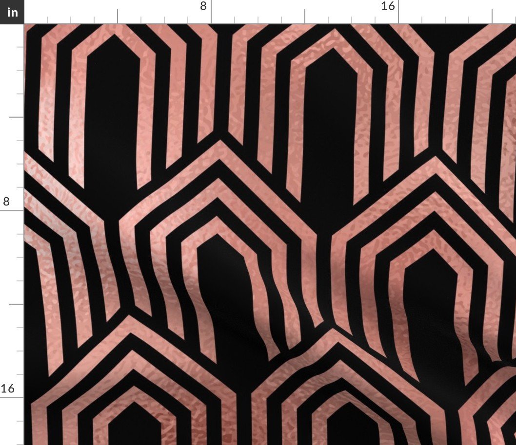 Copper Rose Gold and Black Jumbo Art Deco Arches in Arches Fabric Copper Rose Gold and Black Jumbo Art Deco Arches in Arches Fabric