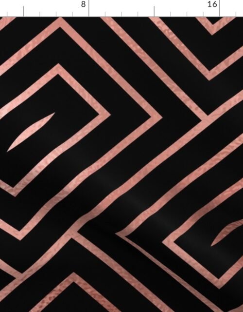 Copper Rose Gold  and Black Jumbo Art Deco Rectangles Fabric