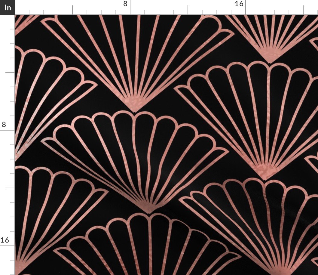 Copper Rose Gold and Black Jumbo Art Deco Scallop Shells Fabric Copper Rose Gold and Black Jumbo Art Deco Scallop Shells Fabric