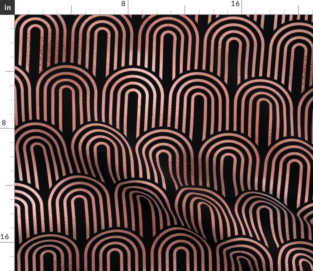 Copper Rose Gold and Black Art Deco Arches in Arches Fabric Copper Rose Gold and Black Art Deco Arches in Arches Fabric
