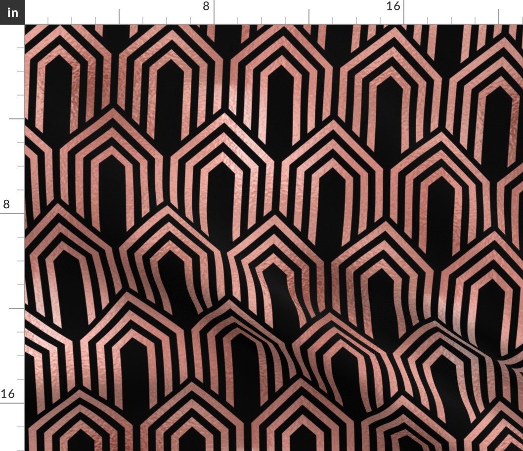 Copper Rose Gold and Black Art Deco Arches in Arches Fabric Copper Rose Gold and Black Art Deco Arches in Arches Fabric
