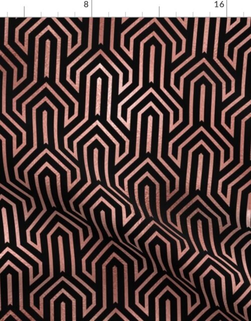 Copper Rose Gold and Black Art Deco Geometric Arrows Fabric