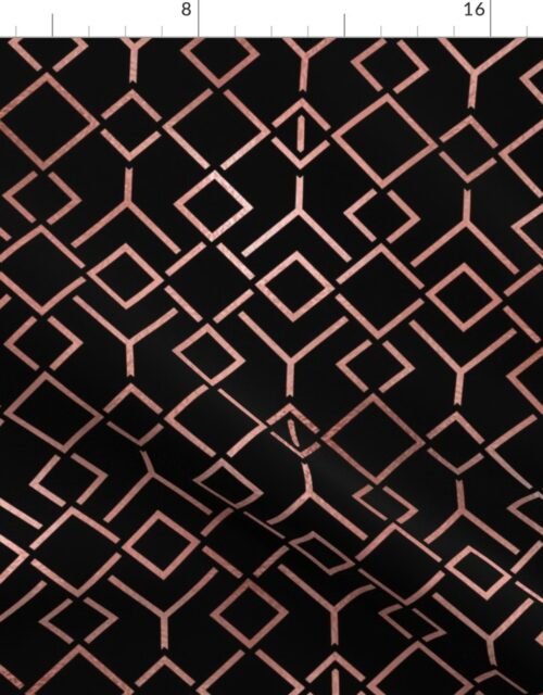 Copper Rose Gold and Black Art Deco Geometric Locking Squares Fabric