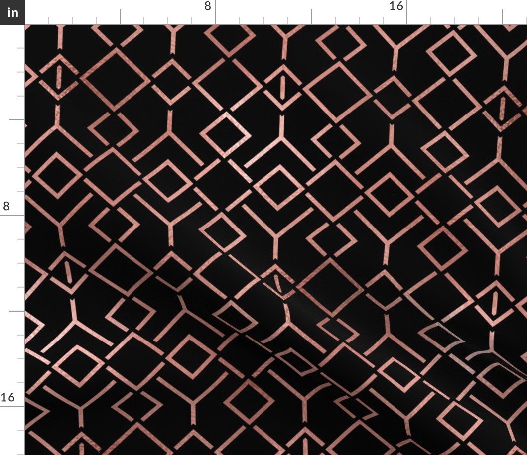Copper Rose Gold and Black Art Deco Geometric Locking Squares Fabric Copper Rose Gold and Black Art Deco Geometric Locking Squares Fabric