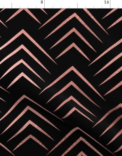 Copper Rose Gold and Black Art Deco Jumbo Chevrons Fabric