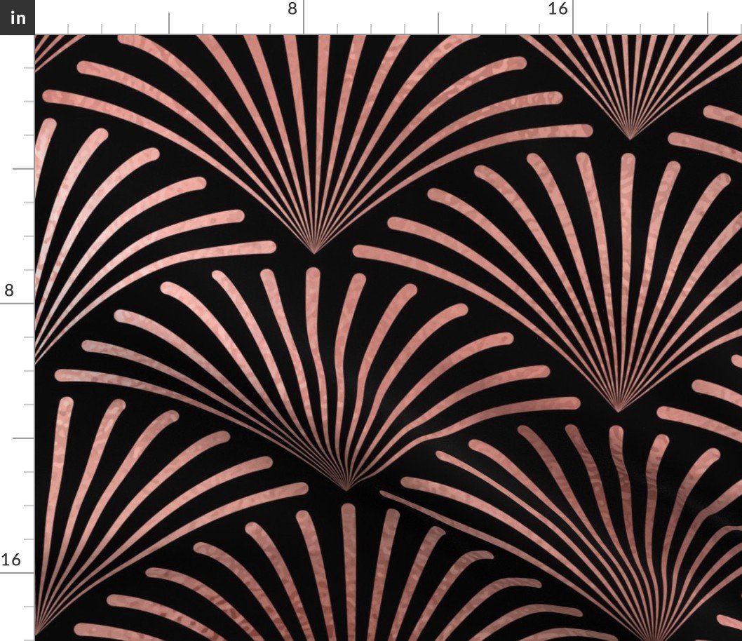 Copper Rose Gold and Black Art Deco Jumbo Curved Fans Fabric Copper Rose Gold and Black Art Deco Jumbo Curved Fans Fabric