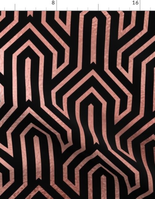 Copper Rose Gold and Black Art Deco Jumbo Geometric Arrows Fabric