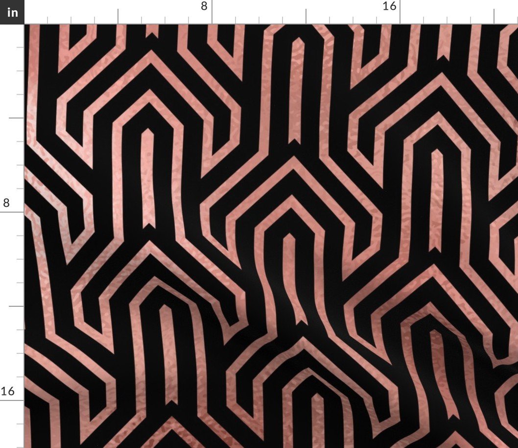Copper Rose Gold and Black Art Deco Jumbo Geometric Arrows Fabric Copper Rose Gold and Black Art Deco Jumbo Geometric Arrows Fabric