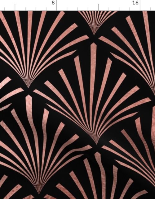 Copper Rose Gold and Black Jumbo Art Deco Palm Fans Fabric