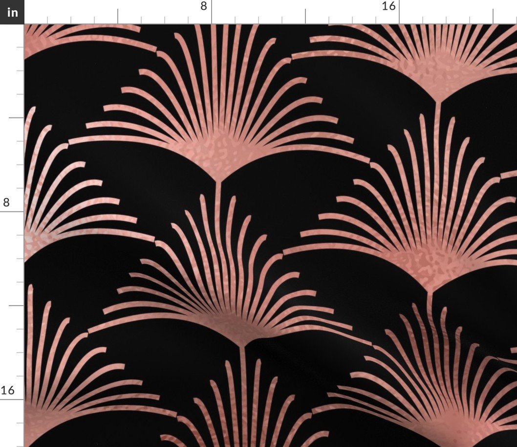 Copper Rose Gold and Black Jumbo Art Deco Palm Leaves Fabric Copper Rose Gold and Black Jumbo Art Deco Palm Leaves Fabric