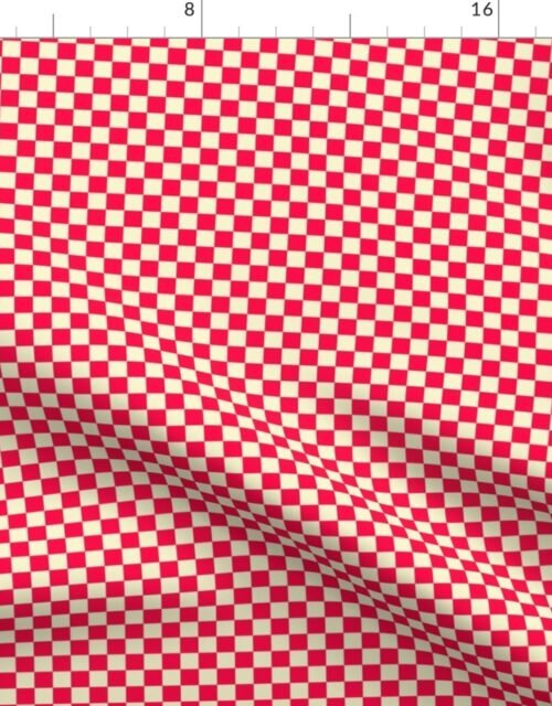 Coral Orange and Cream Checkerboard Squares Fabric