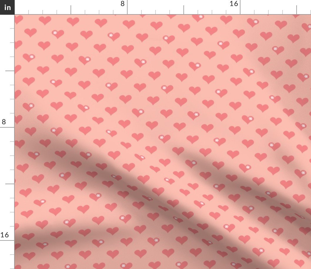 Coral Pink Aloha Love Hearts on Pink Fabric Coral Pink Aloha Love Hearts on Pink Fabric
