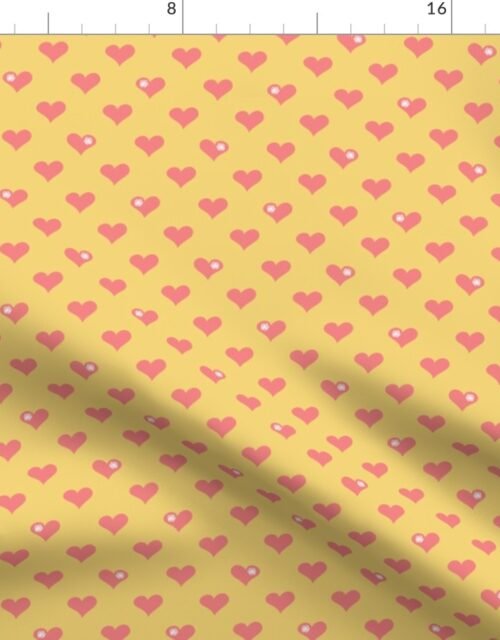 Coral Pink Aloha Love Hearts on Yellow Fabric