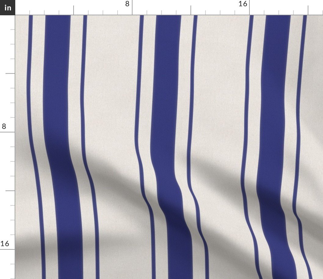 Cornflower Blue Antique Vintage Mattress Ticking Stripe on Cream Fabric