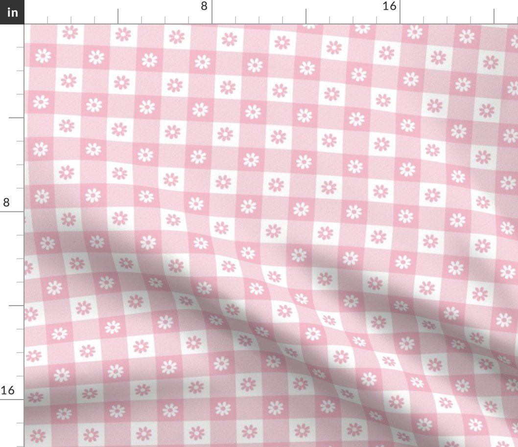 Cotton Candy and White Gingham Floral Check with Center Floral Medallions in Cotton Candy and White Fabric Cotton Candy and White Gingham Floral Check with Center Floral Medallions in Cotton Candy and White Fabric