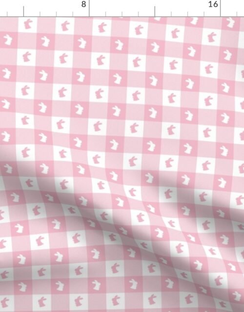 Cotton Candy and White Gingham Easter Check with Center Bunny Medallions in Cotton Candy and White Fabric