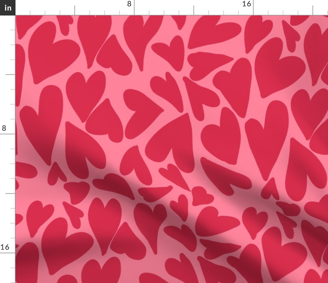 Crazy Jumbo Hearts in Red Hot on Dark Pink Fabric Crazy Jumbo Hearts in Red Hot on Dark Pink Fabric