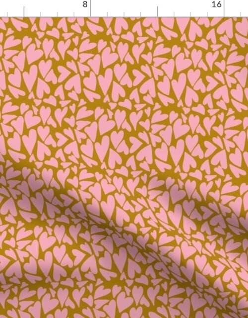 Crazy Small Hearts in Pink on Ochre Fabric