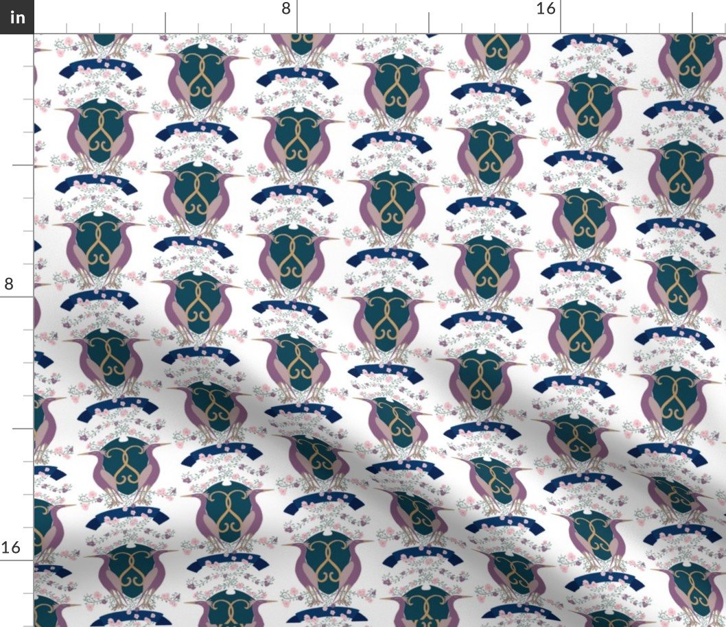 Crest with Cranes in Lavender Blue Fabric Crest with Cranes in Lavender Blue Fabric
