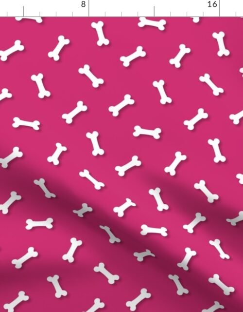 Cute White 3D  Cartoon Dog Bones On Bubble Gum Background Fabric