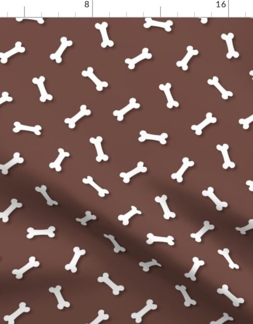 Cute White 3D  Cartoon Dog Bones On Cinnamon Background Fabric