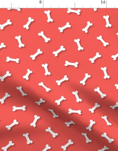 Cute White 3D  Cartoon Dog Bones On Coral Background Fabric