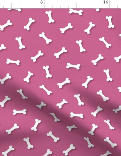 Cute White 3D  Cartoon Dog Bones On Peony Background Fabric