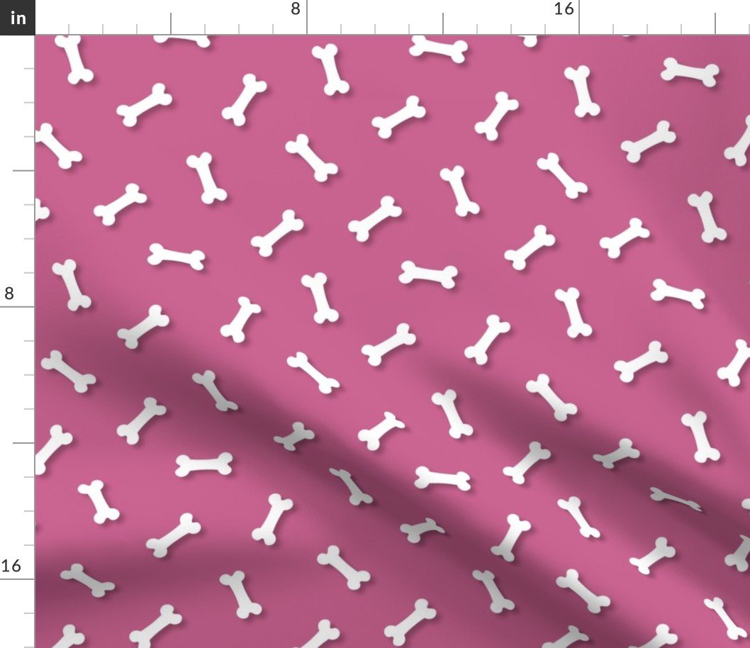 Cute White 3D Cartoon Dog Bones On Peony Background Fabric Cute White 3D Cartoon Dog Bones On Peony Background Fabric
