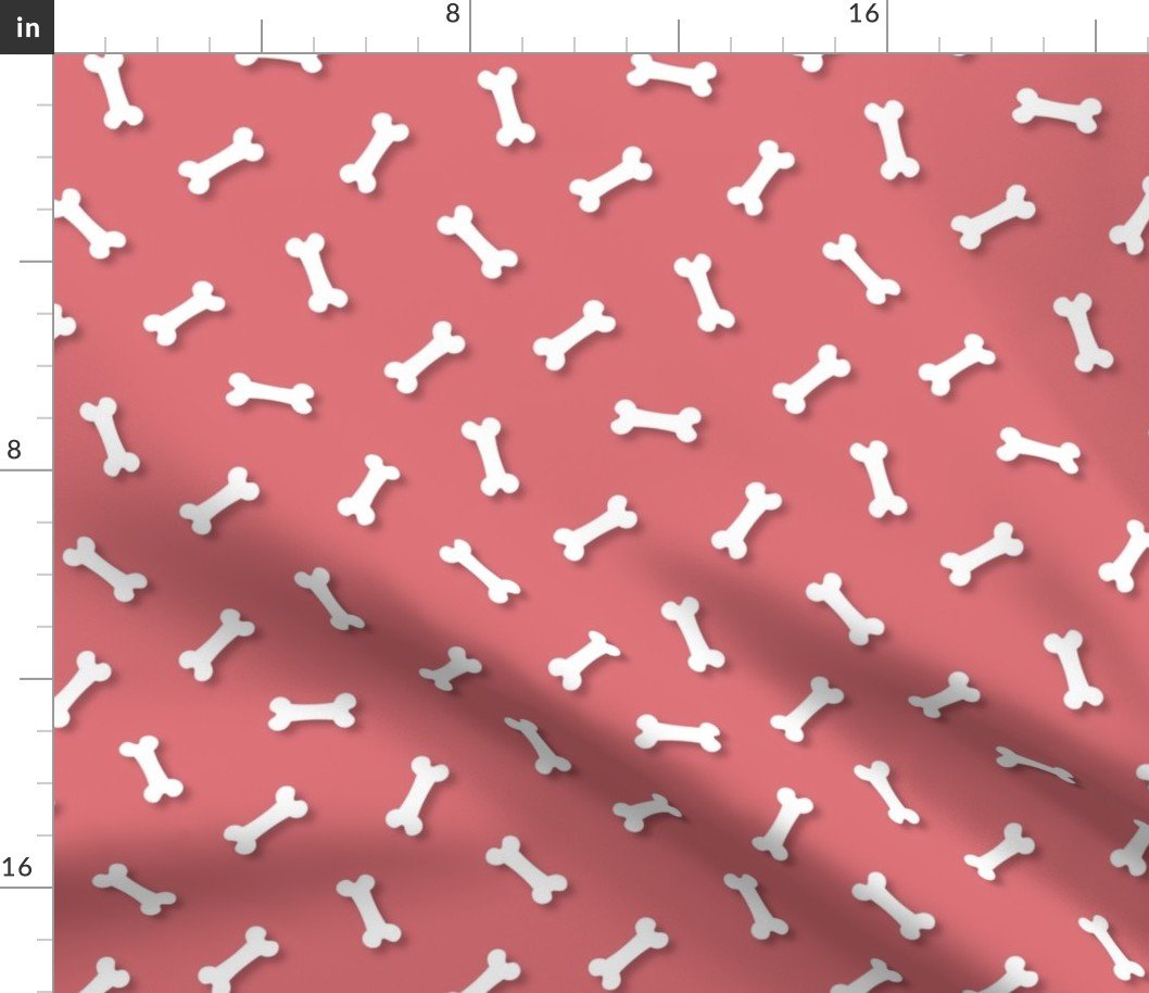 Cute White 3D Cartoon Dog Bones On Watermelon Background Fabric Cute White 3D Cartoon Dog Bones On Watermelon Background Fabric