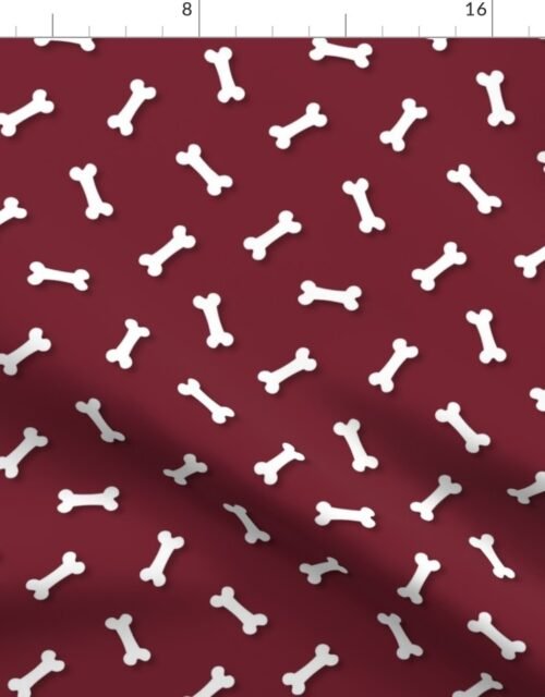Cute White 3D  Cartoon Dog Bones On Wine Background Fabric