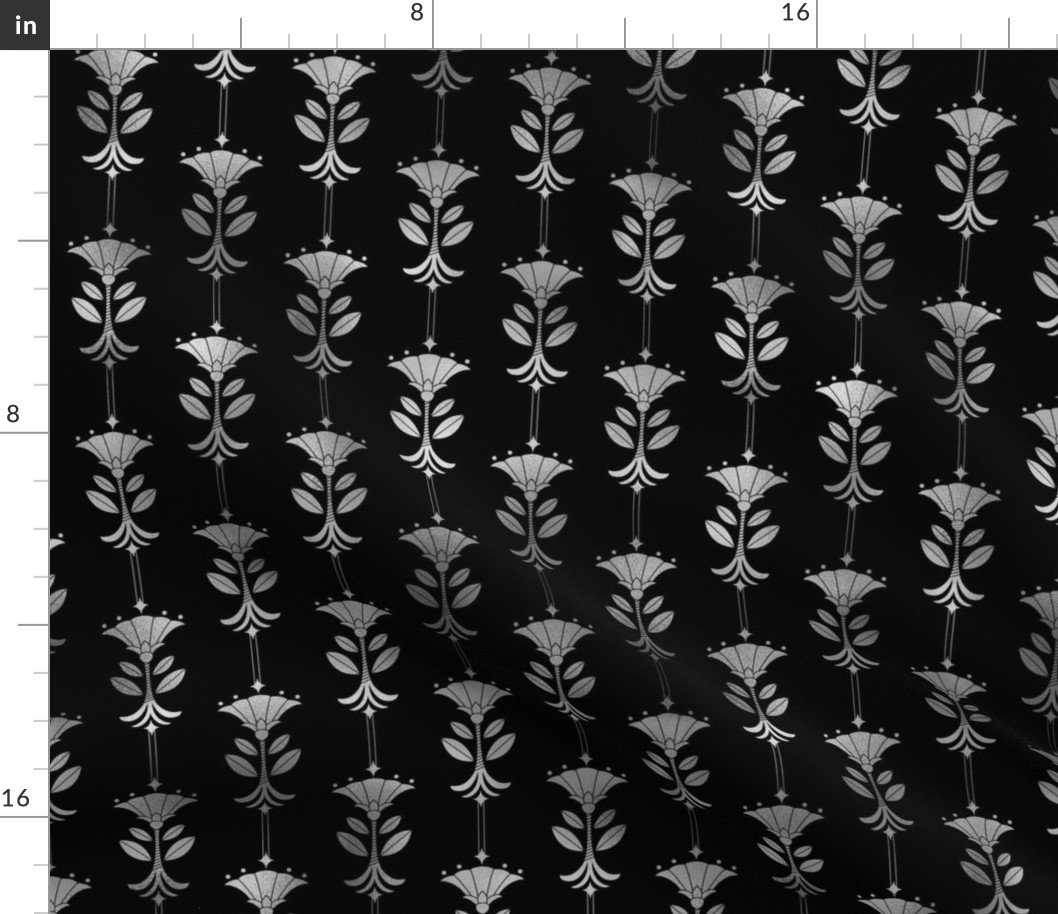 Damask Motifs in Black and Silver Vintage Faux Foil Art Deco Vintage Foil Pattern Fabric Damask Motifs in Black and Silver Vintage Faux Foil Art Deco Vintage Foil Pattern Fabric