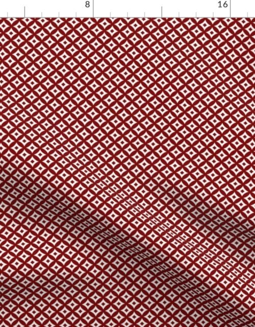 Dark Christmas Candy Apple Red and White Cross-Hatch Astroid Grid Pattern Fabric