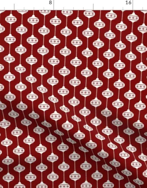 Dark Christmas Candy Apple Red with White Ball Ornaments Fabric