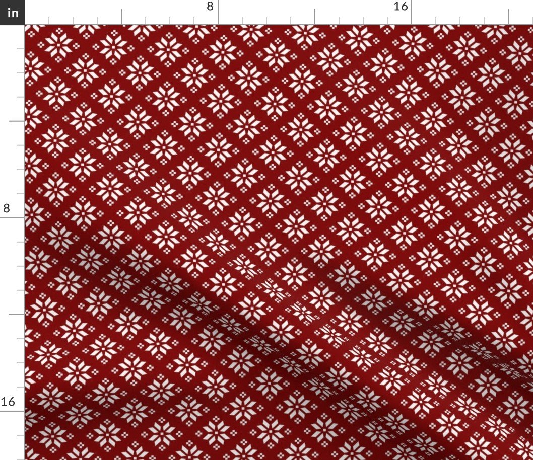 Dark Christmas Christmas Candy Apple Red with White Poinsettia Flowers Fabric Dark Christmas Christmas Candy Apple Red with White Poinsettia Flowers Fabric
