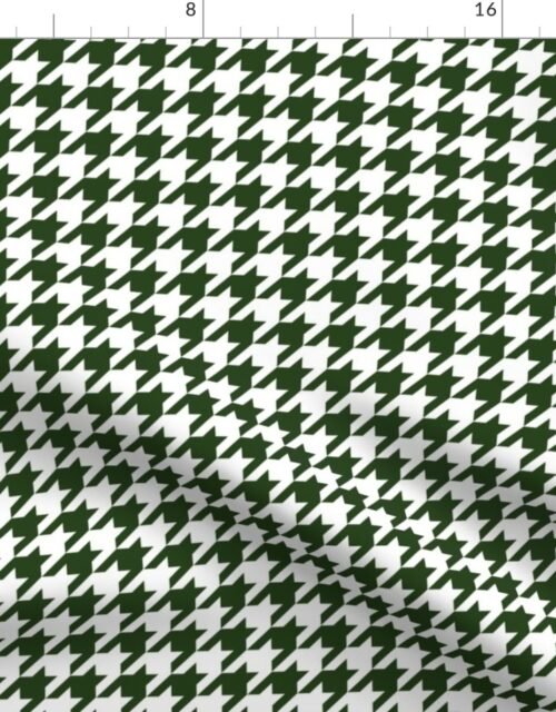 Dark Forest Green and White Houndstooth Check Fabric