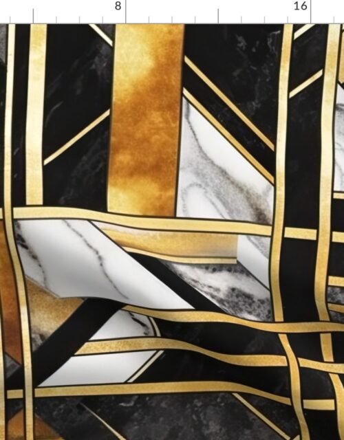 De_Stijl Geometric Art Deco Pattern in Black and Gold Fabric