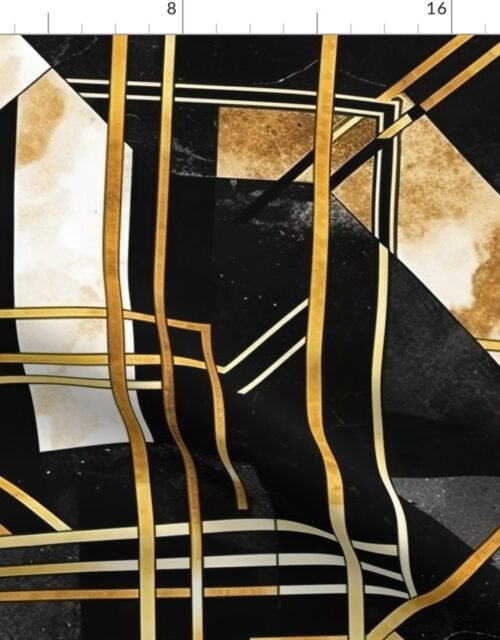 De_Stijl Geometric Art Deco Pattern in Black and Gold Fabric
