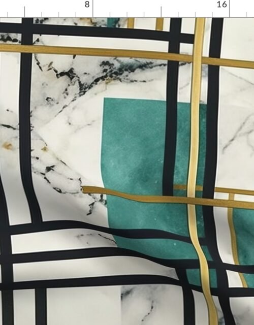 De_Stijl Geometric Art Deco Watercolor Pattern in Jade and Gold Fabric