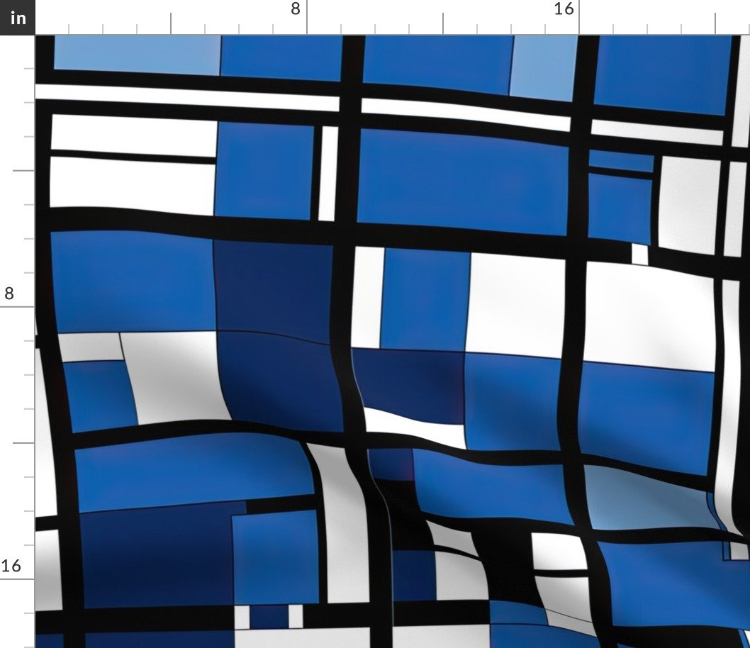 De Stijl Geometric Color Pattern in Blue Fabric